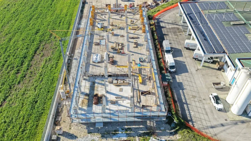 Ampliamento Panificio Di Mambro, vista aerea del cantiere