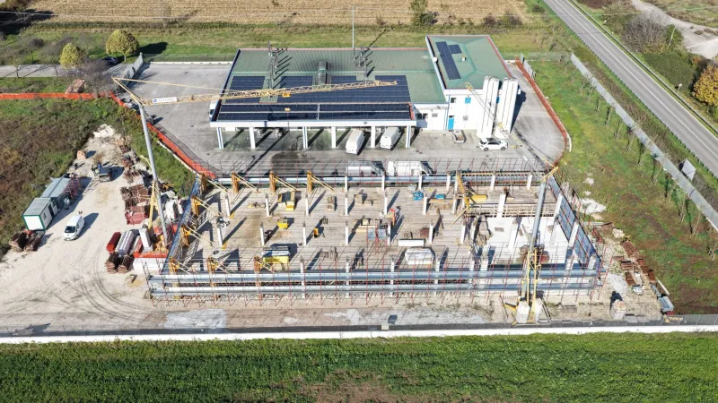 Ampliamento Panificio Di Mambro, vista aerea del cantiere