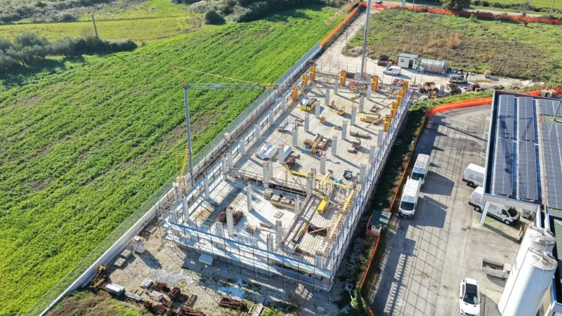 Ampliamento Panificio Di Mambro, vista aerea del cantiere