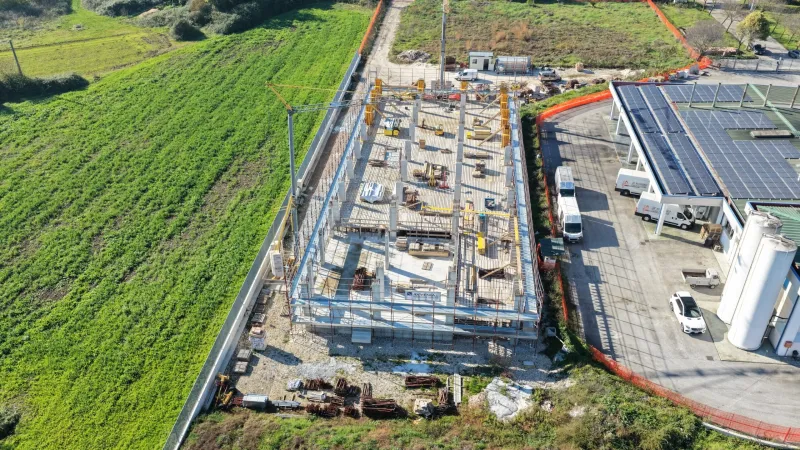 Ampliamento Panificio Di Mambro, vista aerea del cantiere