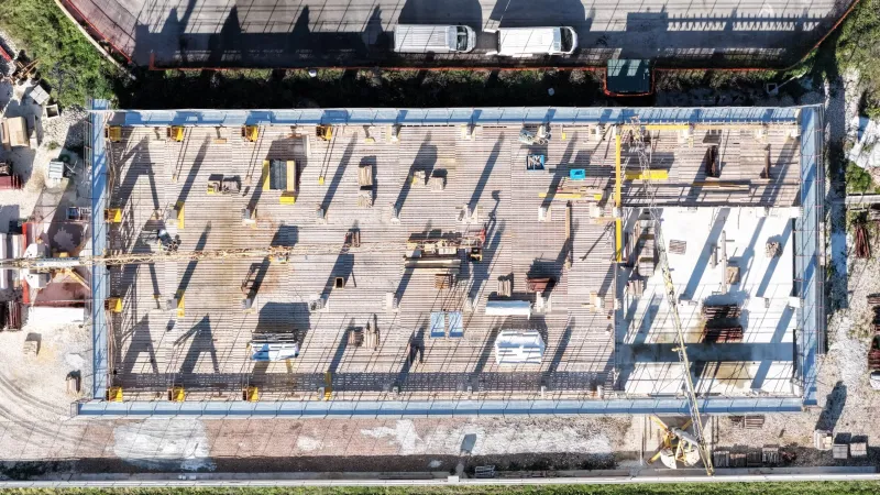 Ampliamento Panificio Di Mambro, vista aerea del cantiere